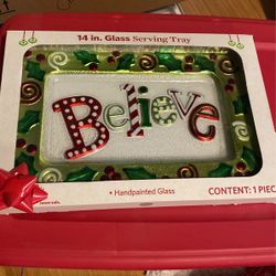 Hand painted Glass Serving Tray 🎄