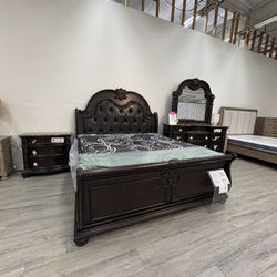 New In Box Solid Wood 4PC Bedroom Set With Real Marble Top