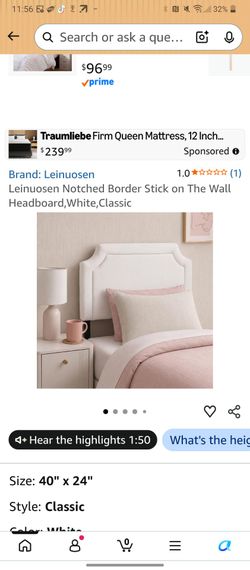Leinuosen Notched Border Stick-On Wall Headboard White