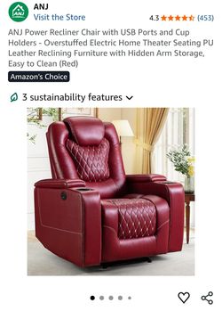 Red Powered Recliner With USB Ports