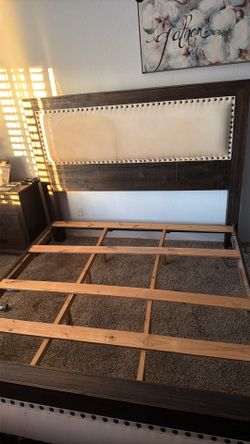 King size wooden bed frame with mattress