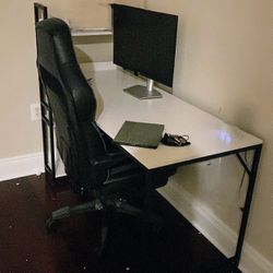 White Study Desk With Storage Space