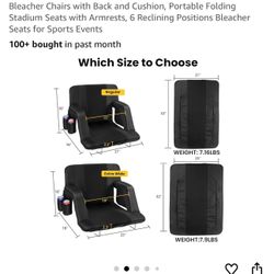 Stadium Seats with Back Support, 2 Pack 3D Mesh Stitching Bleacher Chairs with Back and Cushion, Portable Folding Stadium Seats with Armrests, 6 Recli