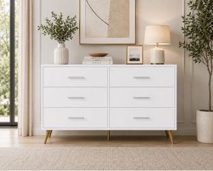 New Modern 6 Drawers Dresser for Bedroom, Dressers & Chests of Drawers for Clothes Storage, Wood Dresser for Closet with 6 Drawers, Wide Long Clothes 