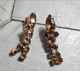 Gold-Tone Amber Rhinestone Drop Earrings