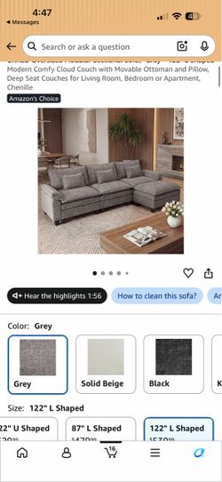 Cloud couch L shape 122”
