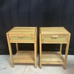 COZAYH HOME Woven Pattern End Table – Natural Finish