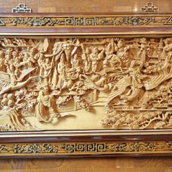 Vintage Asian Carved Wood Wall Art 41" X 24.5"
