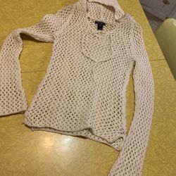 Abercrombie Hooded Sweater Fishnet Crochet Beige Size S
