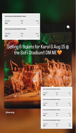 6 ticket to Karol G at Sofi 8/15