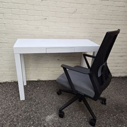 White Desk with Adjustable Height Office Chair