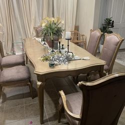 Dining room table with six chairs, solid wood
