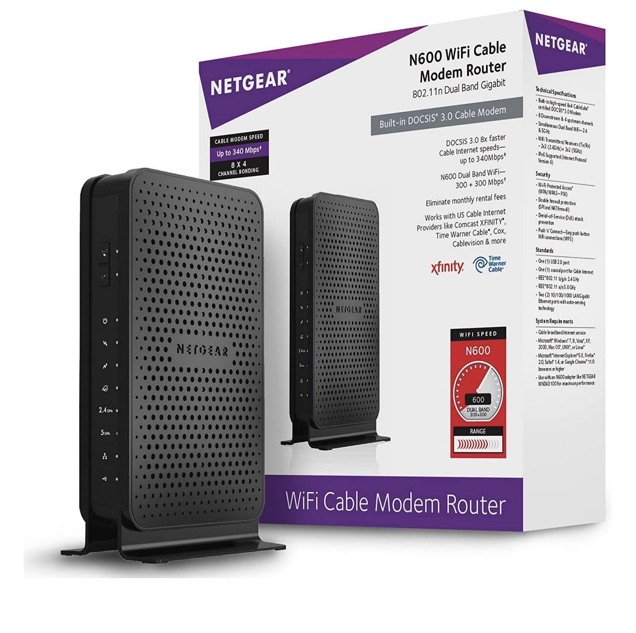 Netgear N600 8 x 4 WiFi Cable Modem and Router; Certified for XFINITY by Comcast, Spectrum, Cox, and more (C3700-100NAS)