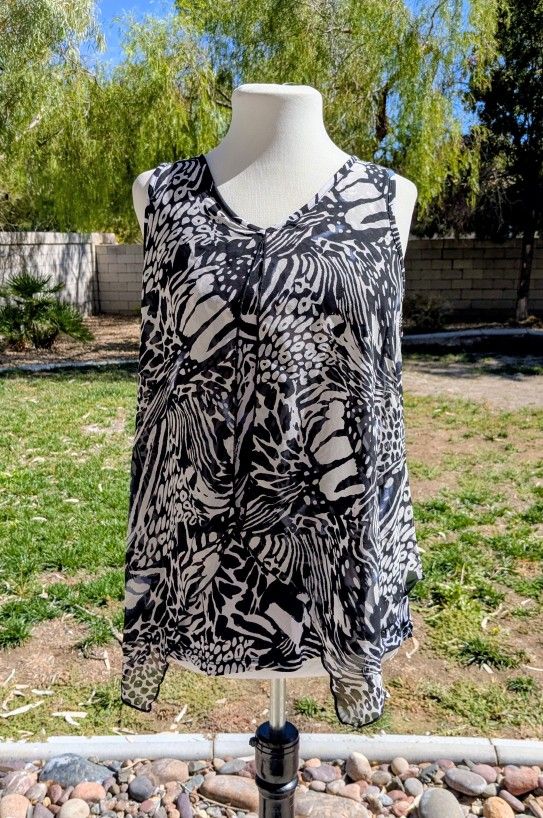 Shannon Ford NY Womens Sm Tunic Blouse Pullover Sleeveless Top Black/White EUC