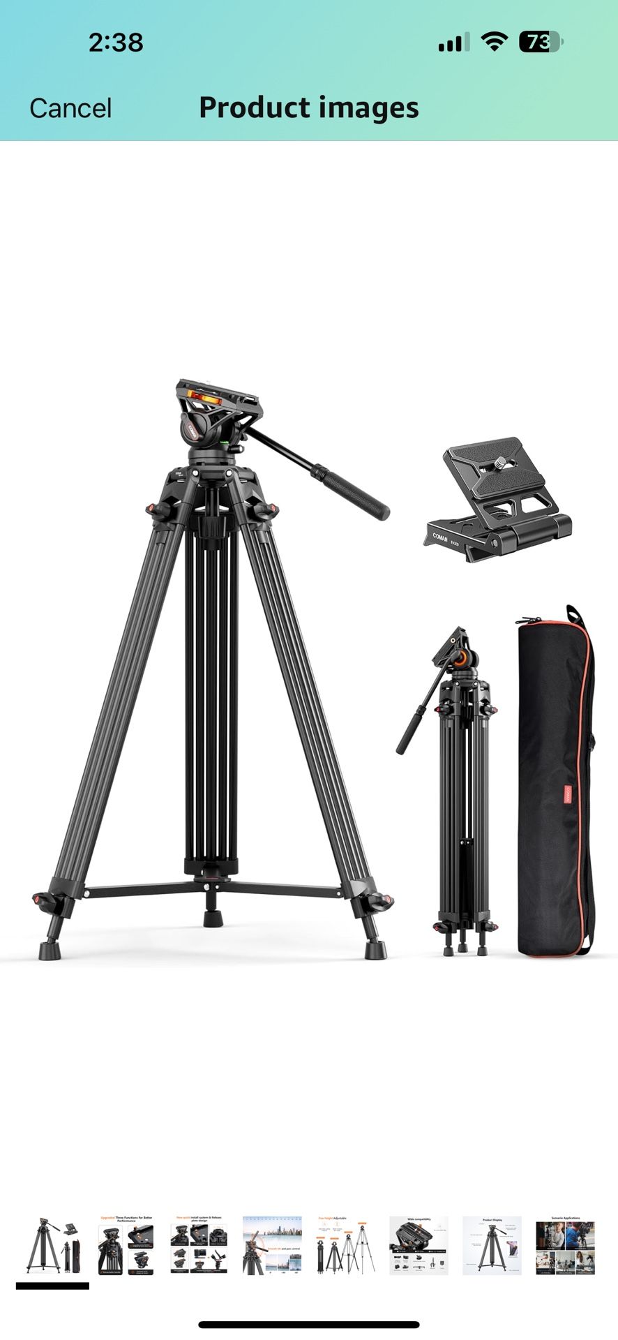 Video Tripod, COMAN 74" Professional