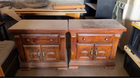 Pair of Wooden Nightstands with Drawer and Cabinet