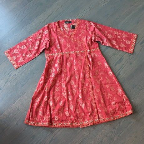 Bin Saeed Women's Pakistani Indian Kurti Tunic Top - Size M, Red