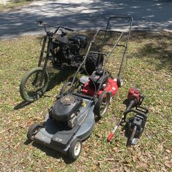 (Three Wheeler Sold) Parts Or Repair - 2 Lawn Mowers, Weed Eater, And Chainsaw