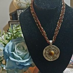 Tigers Eye 3 Strand Designer Necklace With Pendant