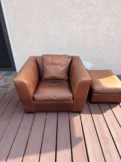 Brown Leather Oversized Chair and Ottoman Set