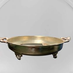 Vintage USA 1960s Silverplate Footed Casserole Stand Ornate Handles, 10x2.75”