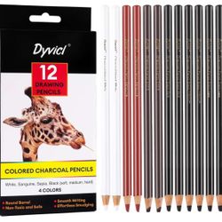 Colored Charcoal Pencils Drawing Set, 12 Pieces