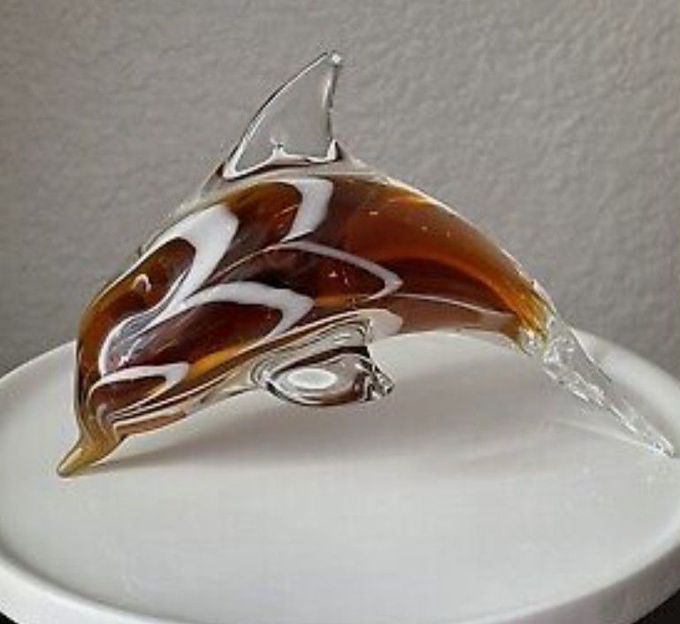 Glass Dolphin Paper Weight Vintage 