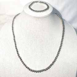 Vintage Never Worn .925 Silver 20” Bead, Strand Necklace With Matching Silver 7” bead, strand bracelet