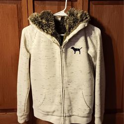 NWOT, VICTORIA'S SECRET "LOVE PINK" FAUX FUR FULL ZIP HOODIE.  SMALL