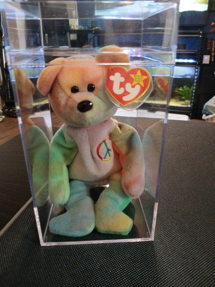 SALE Ty Beanie Baby Peace Bear '96 Tag Errors Excellent Condition - Tri Color Face