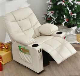 Kids White Leather Recliner