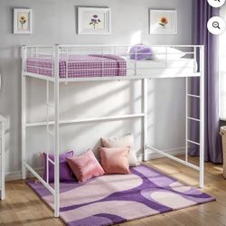 White Steel Frame Full Loft Panel Bed 
