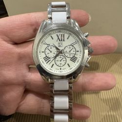 NY & C White Ceramic Link Quartz Watch