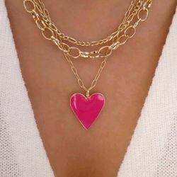 New! Heart 🩷 Charm Necklace One Of Each Color Hot Pink 💗& Light Pink 🩷