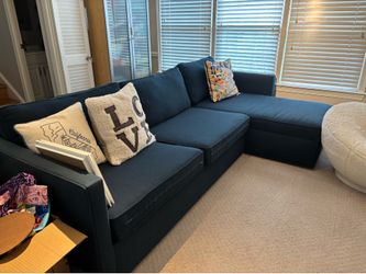 West Elm Harris Sleeper sofa with storage chaise-navy blue