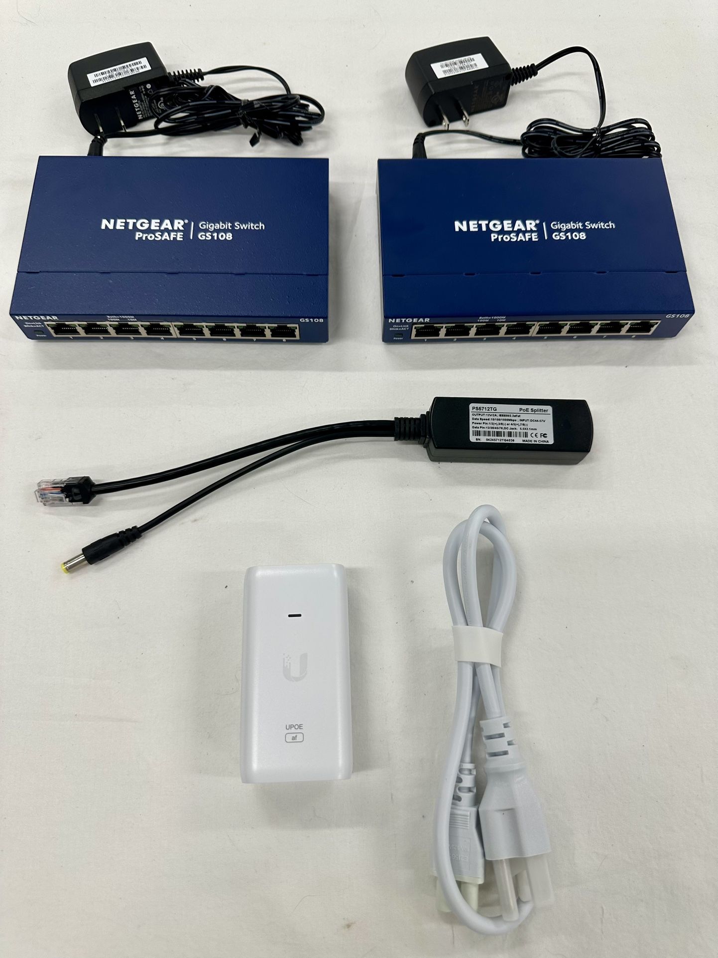 Netgear ProSafe Gigabit Switches + UniFi PoE Injector + PoE Splitter