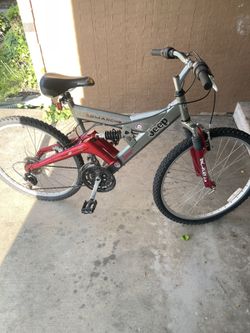 Jeep Comanche 19” Frame Full Suspension Mountain Bike 26" wheels, shimano gears With Bike Rack
