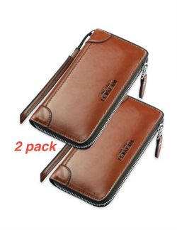 Men Zippper Long Wallet  brown (2pack)