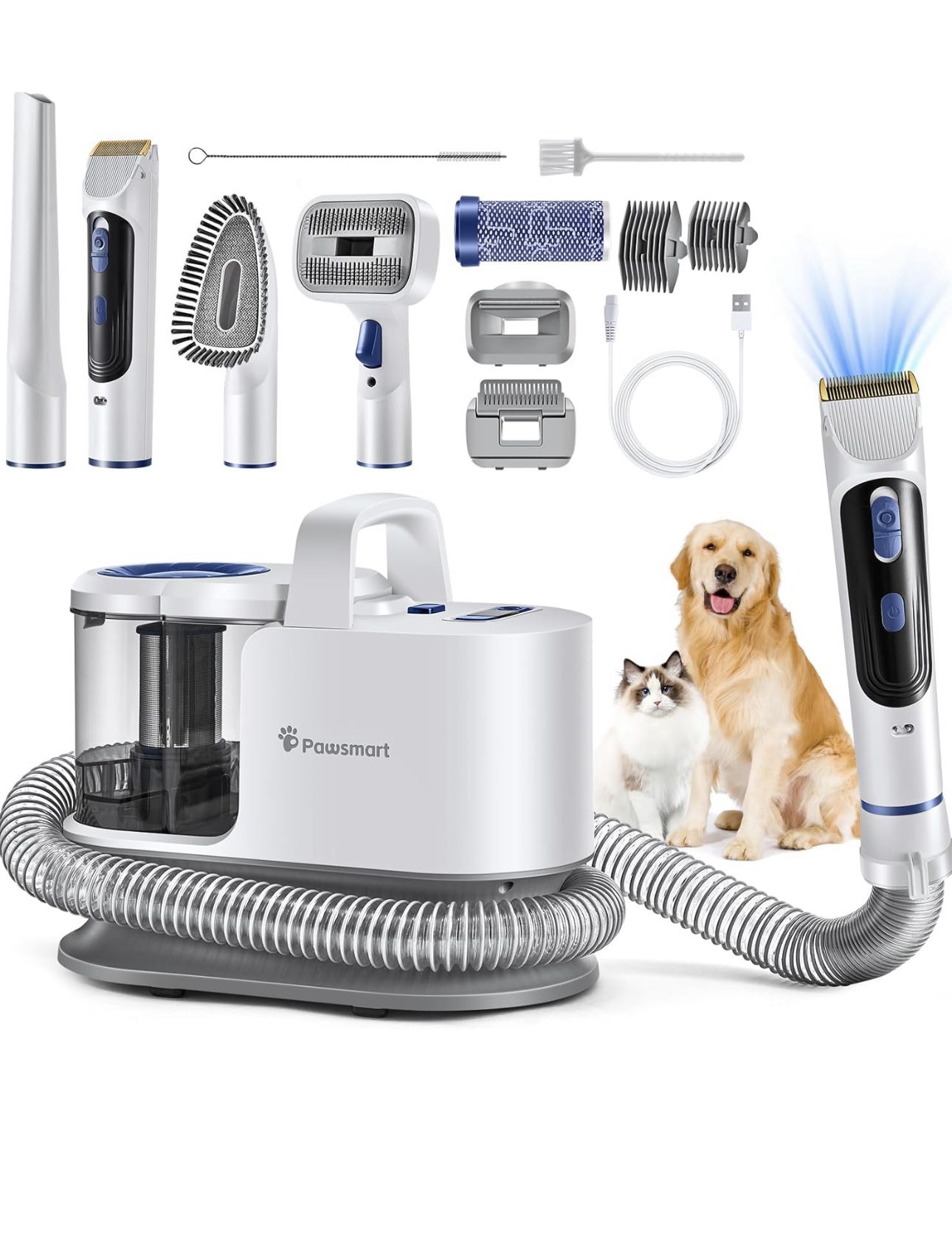 Pet Grooming Kit,Dog Vacuum for Shedding Grooming with 6 Pet Groomer Tools,Low Noise Stress-Free Dogs Hair Brush Vacuum Cleaner Dog Clippers for Cats 