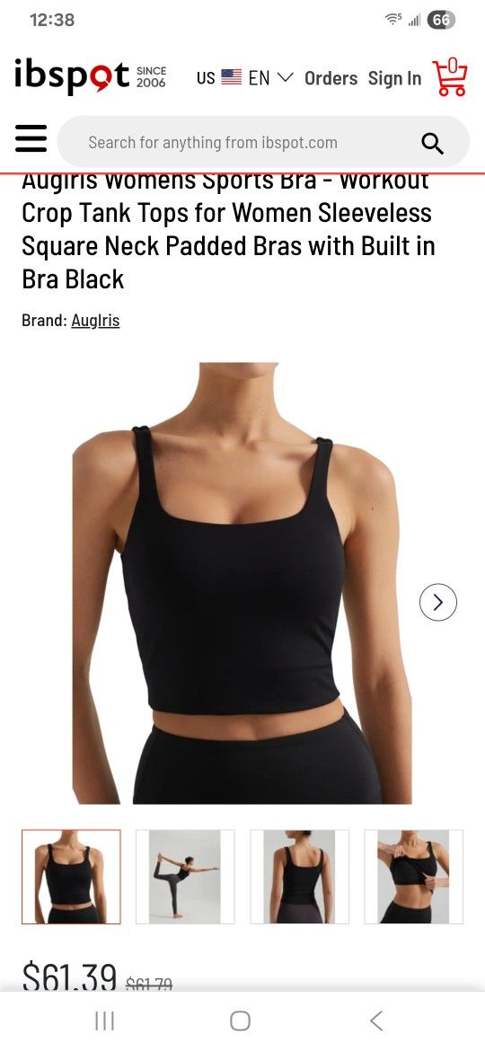 AugIris Womens Sports Bra - Workout Crop Tank Tops for Women Sleeveless Square Neck Padded Bras with Size Medium