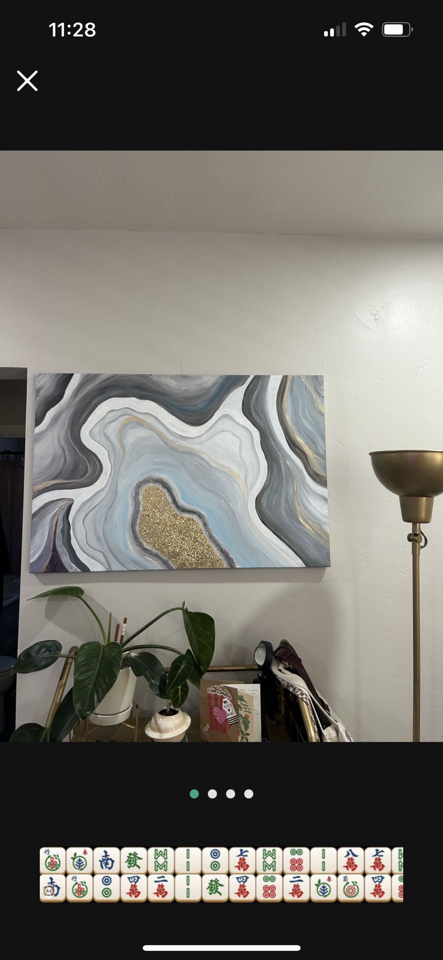 3ft X 2ft Abstract Painting Blue & Gold