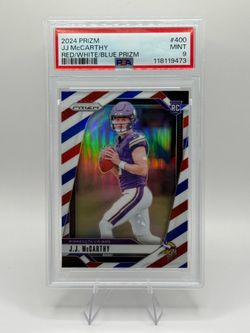 ⭐️ 2024 Panini Prizm JJ McCarthy Red/White/Blue Prizm Rookie #400 PSA 9 MINT⭐️