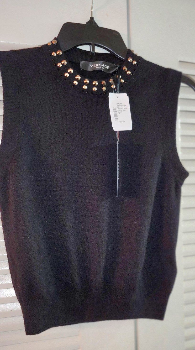 Versace Cashmere Knit Top /studs Trim