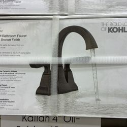 KOHLER Kallan 4-inch centerset bathroom faucet in an oil-rubbed bronze finish.  