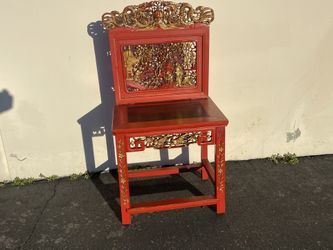 Antique Chinese Ladies Red Lacquered & Gilt Carved Wood Chair