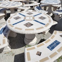 Concrete Mosaic Picnic Table with 3 Benches/ Outdoor Patio Furniture