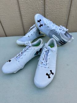 2 Pairs Under Armor Football Cleats Soccer White W Silver Men’s Sz 11.5 N 12