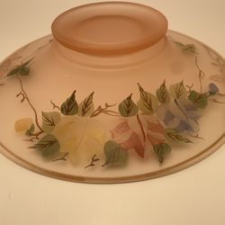 Vintage Large Pink Frosted Satin Glass Pedastal Bowl Hand-Painted Flowers
