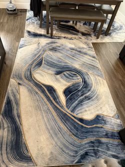 Blue/Gold Marble-Inspired Area Rugs (2 matching rugs)
