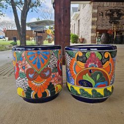 Talavera Cylinder Clay Pots, Planters,Plants, Pottery. $60 each